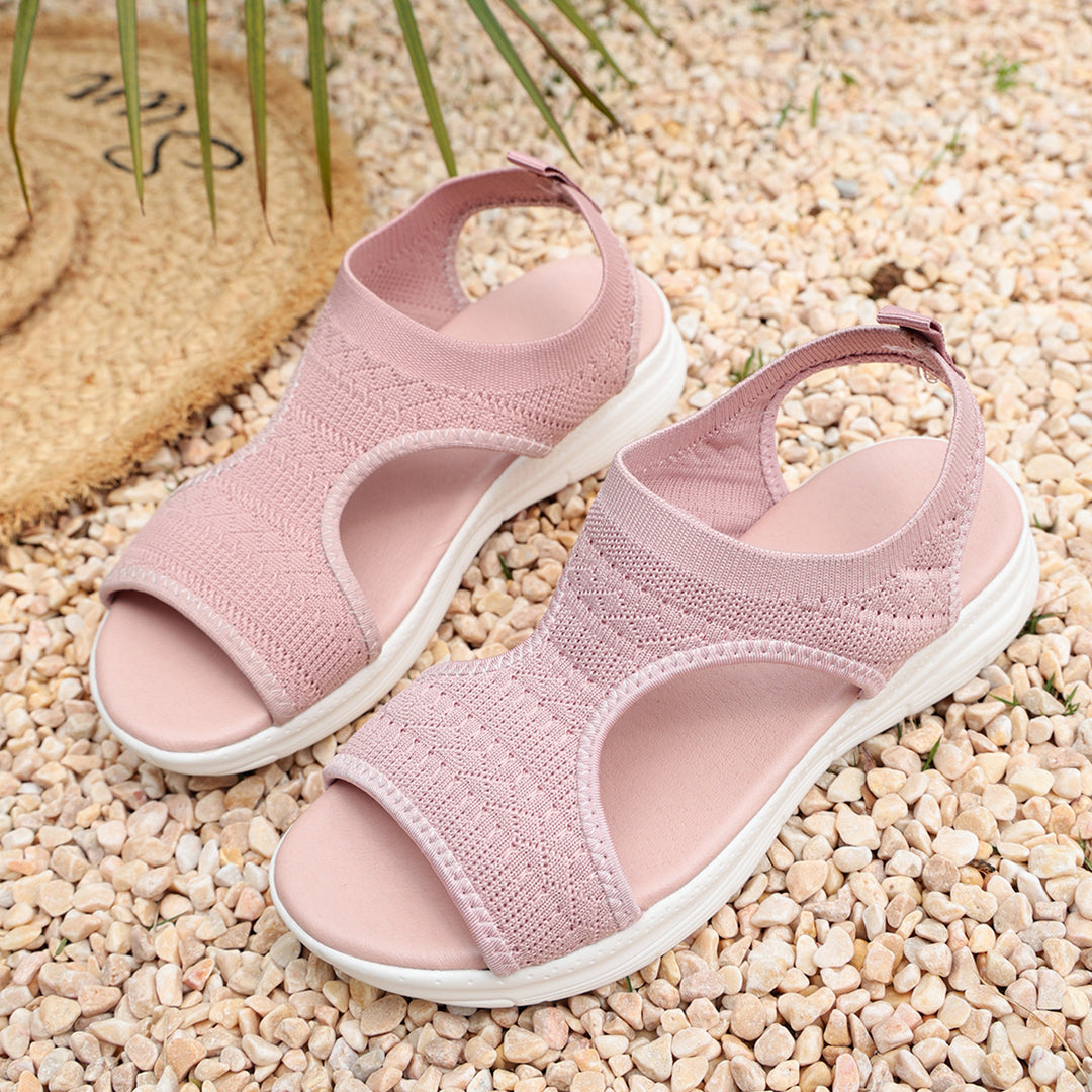 Damen sportliche Zehentrenner-Sandalen mit atmungsaktivem Strickdesign und elastischen Riemen R&B