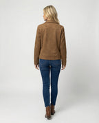 Damen Online Shop Mode lässige Oversize Velourslederjacke mit verdecktem Reißverschluss und aufgesetzten Taschen R&B