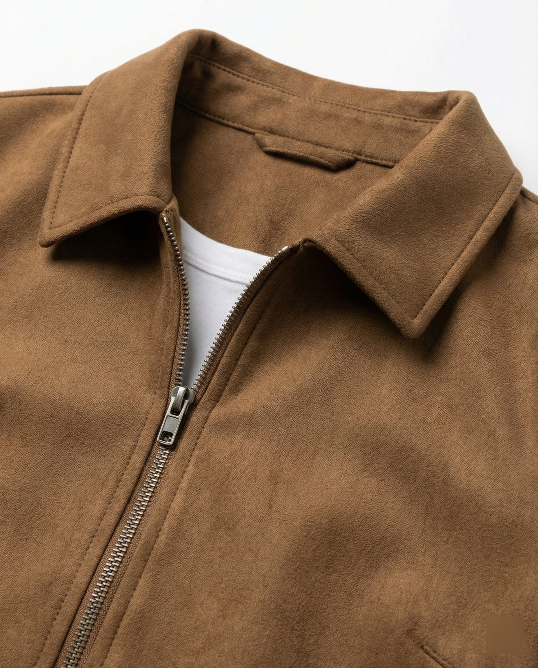 Damen Online Shop Mode lässige Oversize Velourslederjacke mit verdecktem Reißverschluss und aufgesetzten Taschen R&B