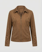 Damen Online Shop Mode lässige Oversize Velourslederjacke mit verdecktem Reißverschluss und aufgesetzten Taschen R&B