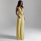 Damen elegantes Wickelkleid mit tiefem V-Ausschnitt und fließendem Stoff R&B