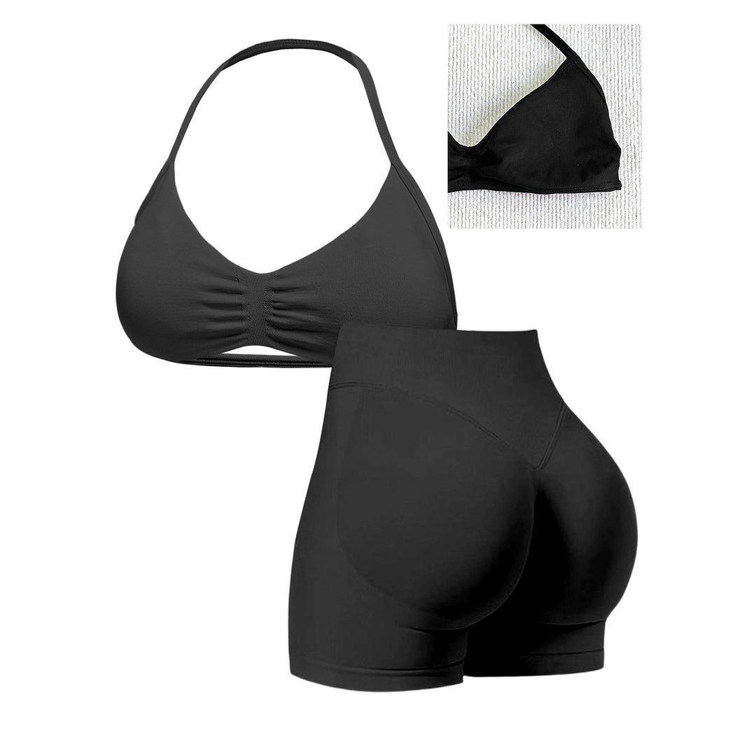 Damen Sport-Bikini-Oberteil mit hoch geschnittenen Shorts und nahtlosem Design R&B