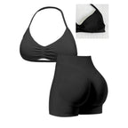 Damen Sport-Bikini-Oberteil mit hoch geschnittenen Shorts und nahtlosem Design R&B