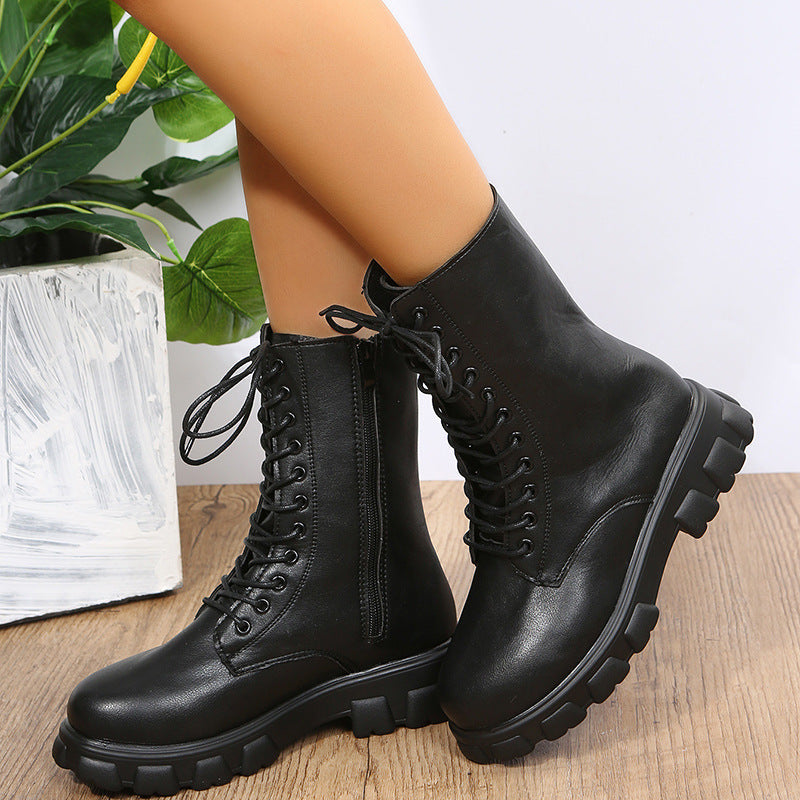 Damen Schnürboots mit robustem Plateau und seitlichem Reißverschluss R&B