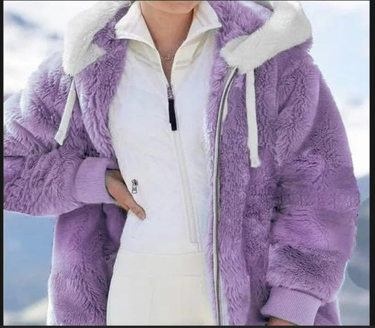 Damen Kuschelige Kunstpelzjacke mit Kapuze R&B