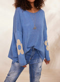 Damen grob gestrickter Pullover mit floralem Design und weitem Schnitt R&B