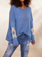 Damen grob gestrickter Pullover mit floralem Design und weitem Schnitt R&B