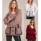 Damen lässiger Strickcardigan mit kontrastierenden Taschen und klassischen Knopfdetail