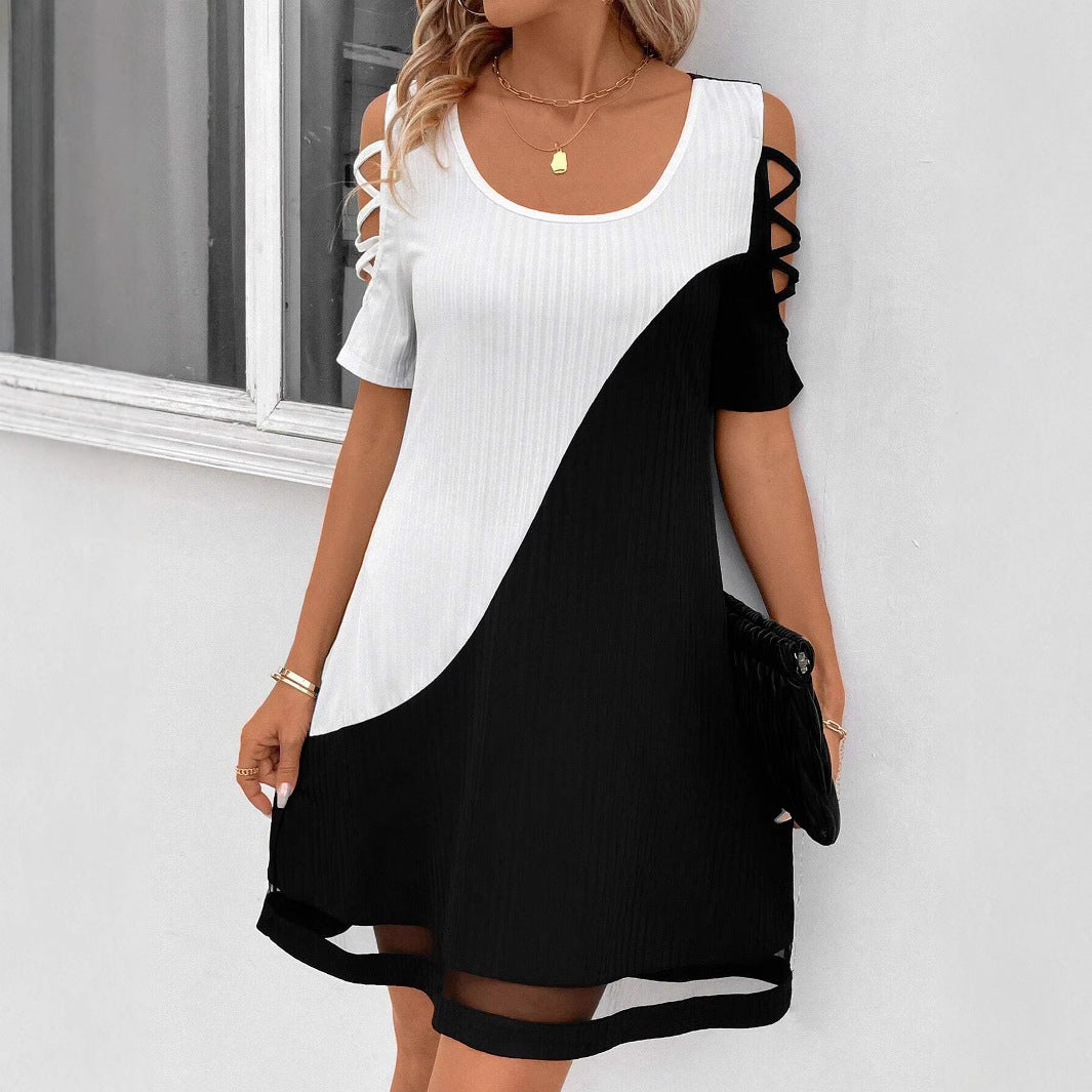 Damen modisches Freizeitkleid mit Cut-Out Ärmeln und asymmetrischem Design R&B