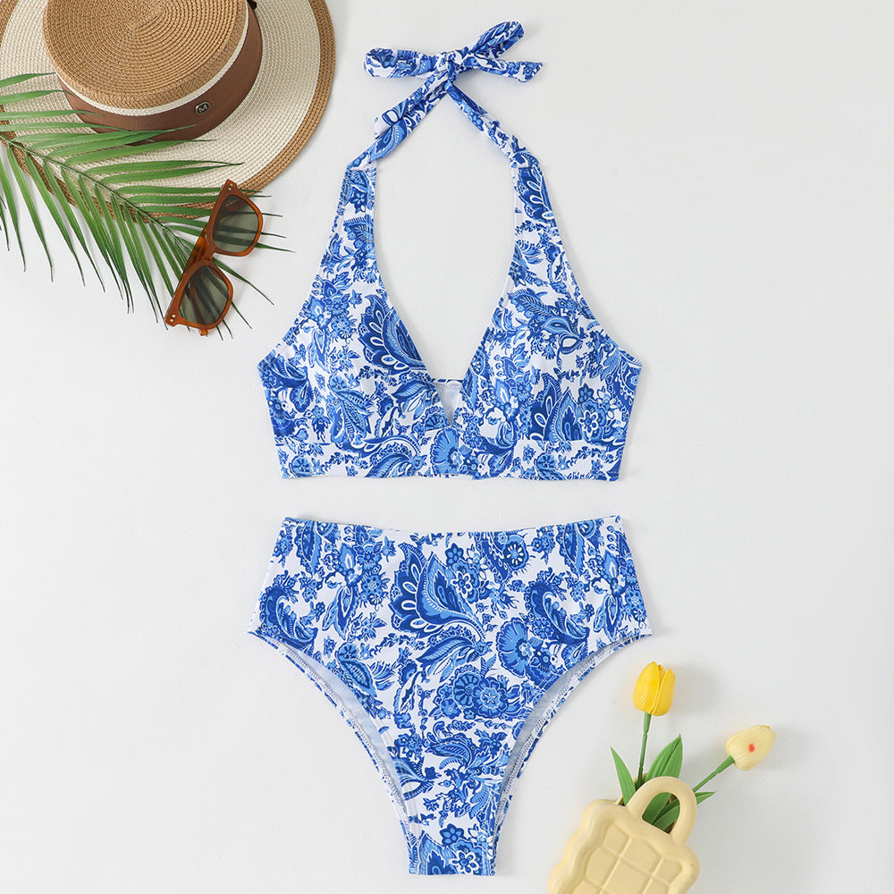 Damen Bikini-Set mit hoch geschnittenem Hosenrock und floralem Muster R&B