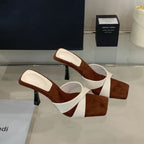 Damen Mules mit modischen Riemen und elegantem Blockabsatz R&B