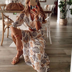 Damen Maxikleid mit eleganter Taillierung und floralem Blätterdesign R&B