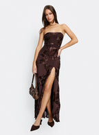 Damen elegantes Schnittmaxikleid mit floralem Design und seitlichem Schlitz R&B