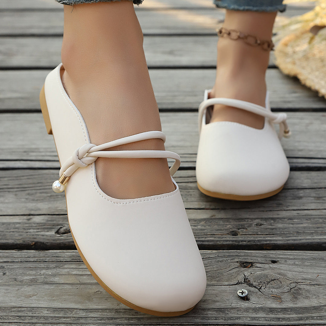 Damen Elegante und bequeme Ballerinas mit dekorativem Knoten und Perlendetail R&B