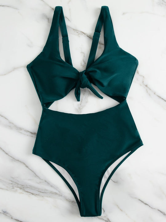 Damen Hochtaillierter Bikini mit verstellbaren Trägern und Knotendetail R&B