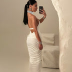 Damen Elegantes Maxikleid mit hochgeschlossenem Kragen und auffälligen Raffungselementen R&B