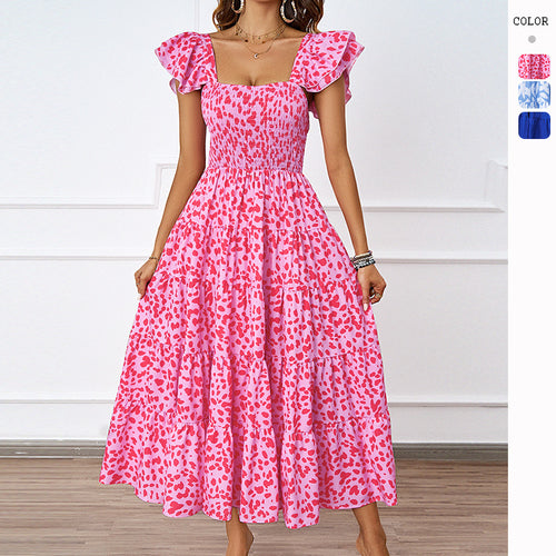 Damen Maxikleid mit voluminösen Rüschendetails und schwingendem Rock R&B