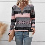 Damen Langarmshirt mit schimmernden Streifen und Knopfdetails R&B