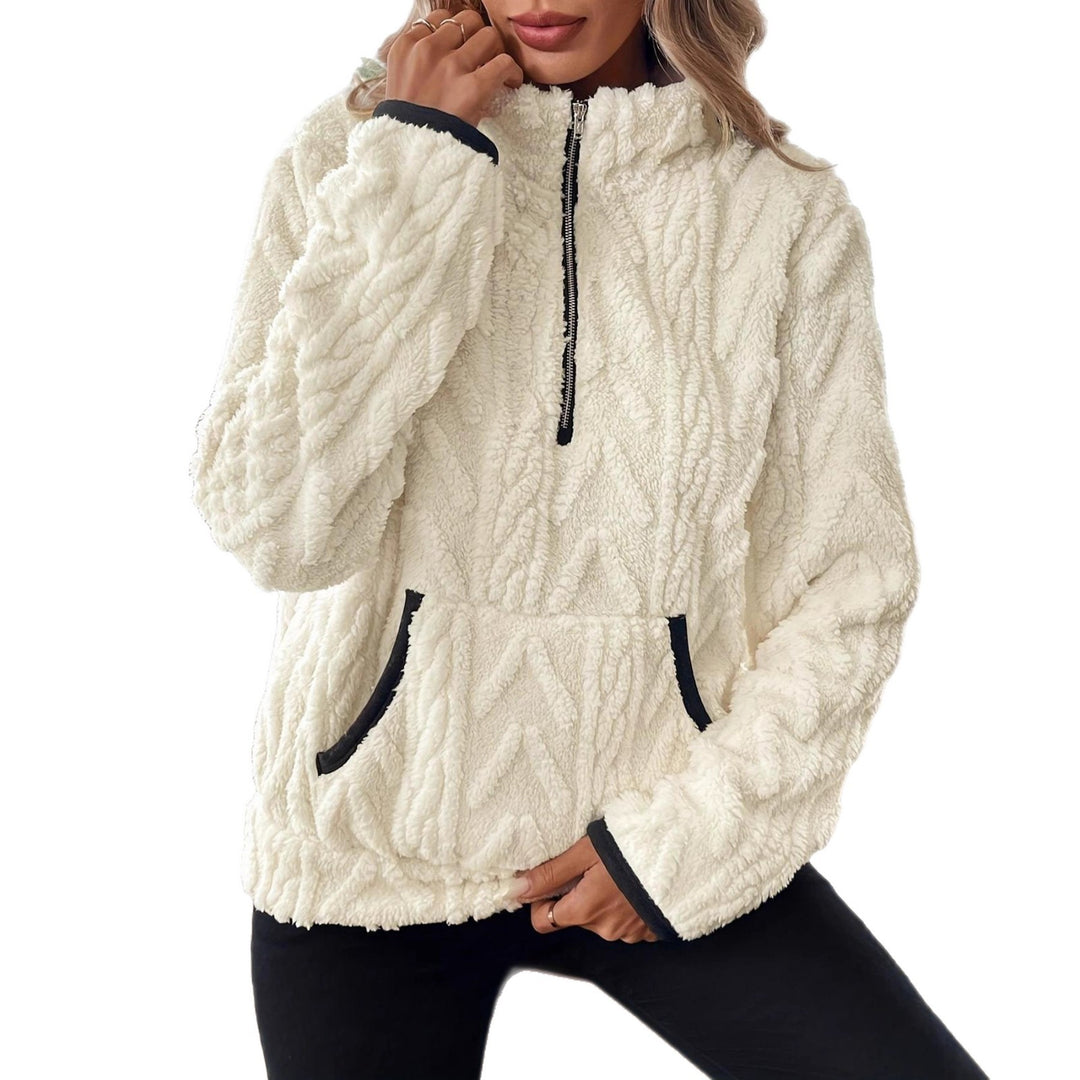 Damen modischer Fleece-Pullover mit halbem Reißverschluss und Taschen R&B