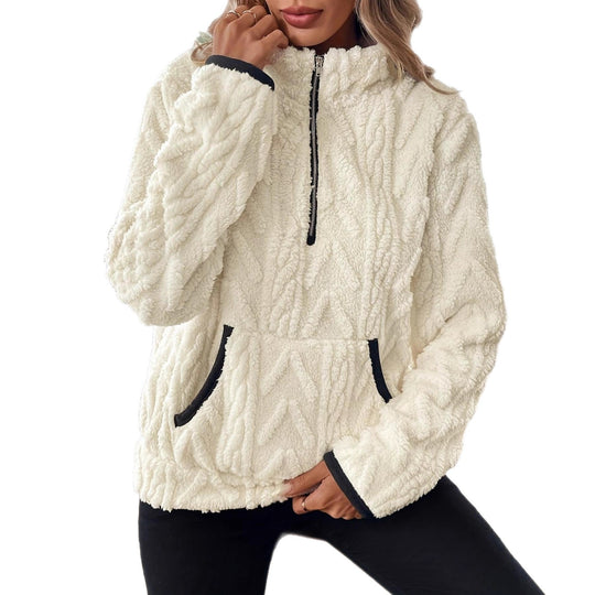 Damen modischer Fleece-Pullover mit halbem Reißverschluss und Taschen R&B