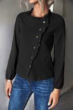 Damen Bluse mit Rüschendetails und dekorativer Knopfleiste R&B