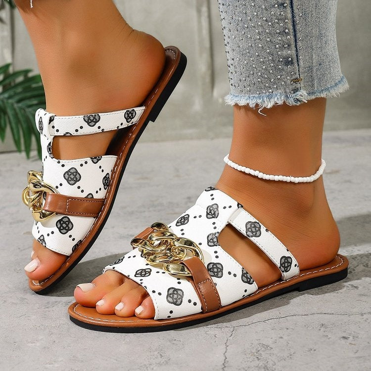 Damen Modische Slides mit dekorativem Ketten-Detail R&B