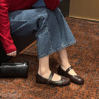 Damen Mary Jane Ballerinas mit dekorativem Riemchen und hochwertiger Leder-Oberfläche