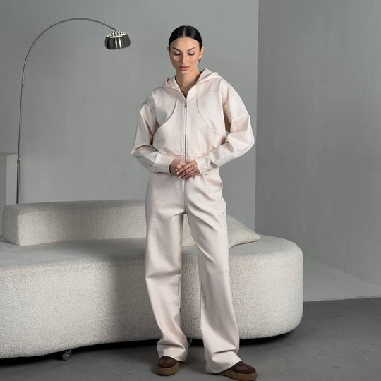 Damen lässige Kapuzenjacke mit hochwertigem Reißverschluss und seitlichen Taschen R&B