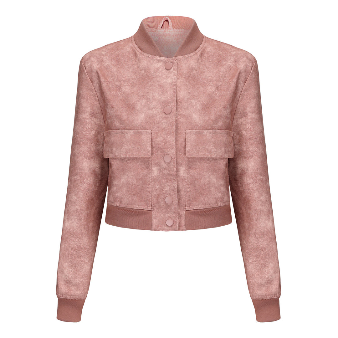 Damen Kunstleder Bomberjacke mit praktischen Taschen und elastischen Bündchen R&B