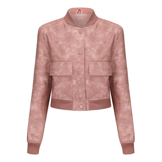 Damen Kunstleder Bomberjacke mit praktischen Taschen und elastischen Bündchen R&B