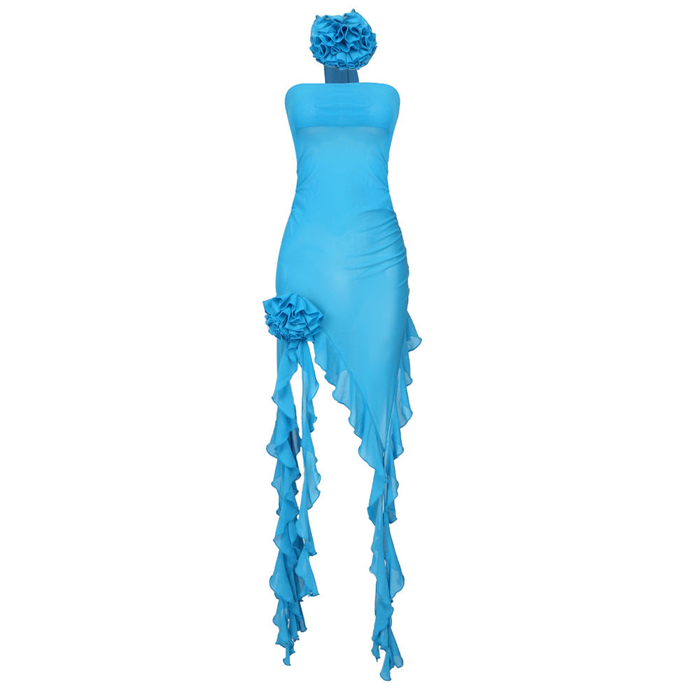 Damen Raffiniertes Maxi-Kleid mit asymmetrischem Rock und floralen Applikationen R&B