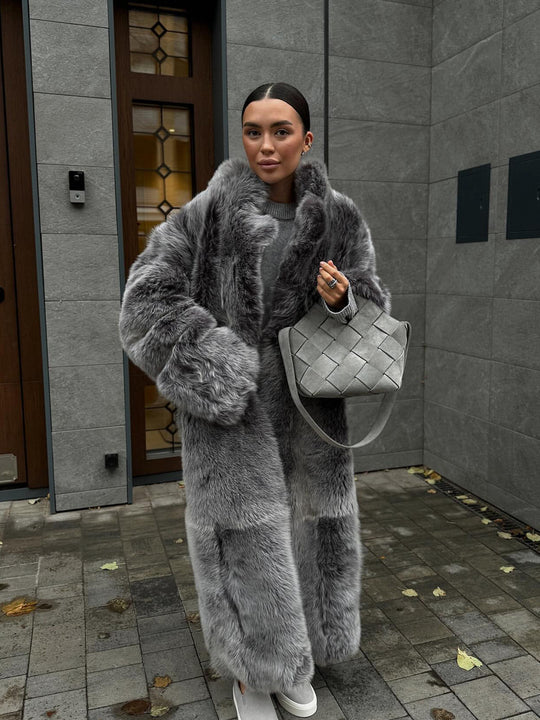Damen Luxus Kunstfellmantel R&B