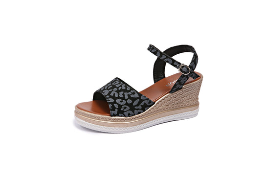Damen Wedge-Sandalen mit buntem Musterdruck und komfortablem Fußbett R&B