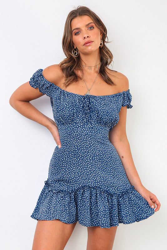 Damen Off-Shoulder Minikleid mit Rüschendetails und elastischem Bund R&B