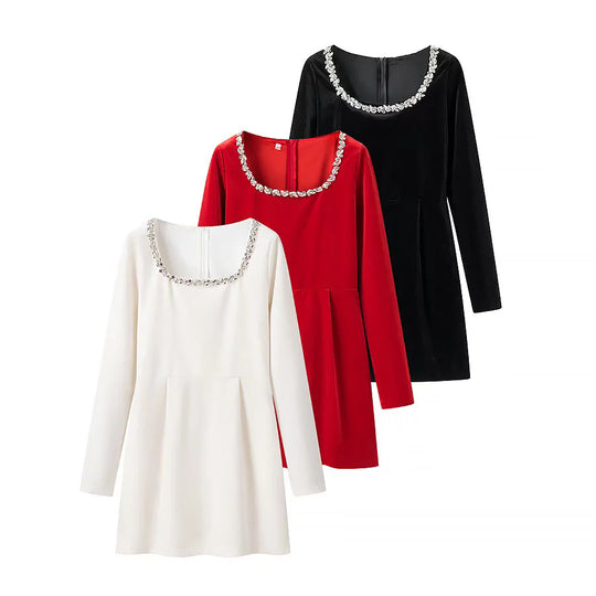 Damen elegant geschnittenes Langarmkleid mit verziertem Ausschnitt R&B
