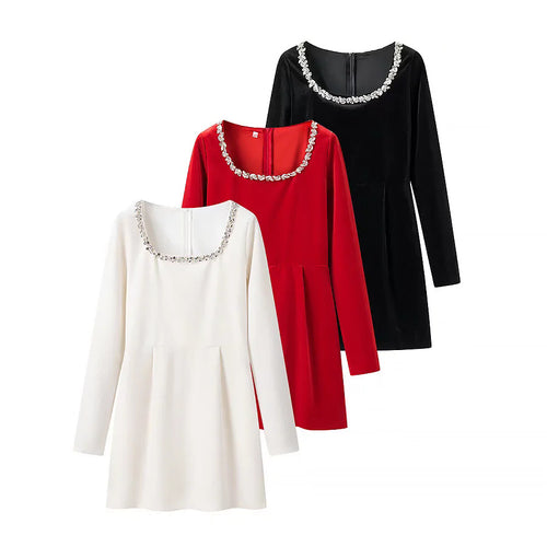 Damen elegant geschnittenes Langarmkleid mit verziertem Ausschnitt R&B