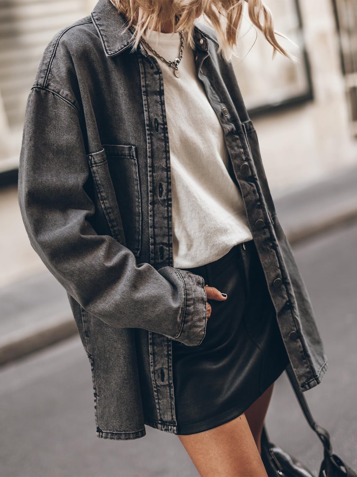 Damen Oversized Denim Hemdjacke R&B
