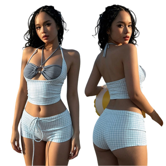 Damen sportliches Bikiniset mit hochgeschlossenem Top und charmanten Rüschendetails R&B