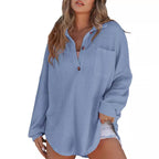 Damen Waffelstruktur Bluse mit Knopfleiste und Brusttasche R&B