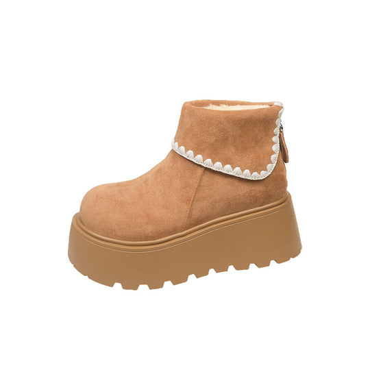 Damen Plattformstiefel mit warmem Innenfutter und dekorativem Abschlusssaum R&B