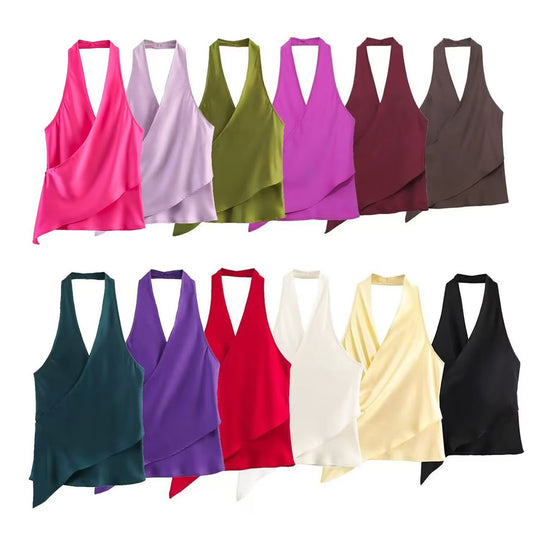 Damen elegantes Haltertop mit asymmetrischem Schnitt und schimmerndem Satinfinish R&B