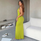 Damen Maxikleid mit hohem V-Ausschnitt und fließendem Stoff R&B