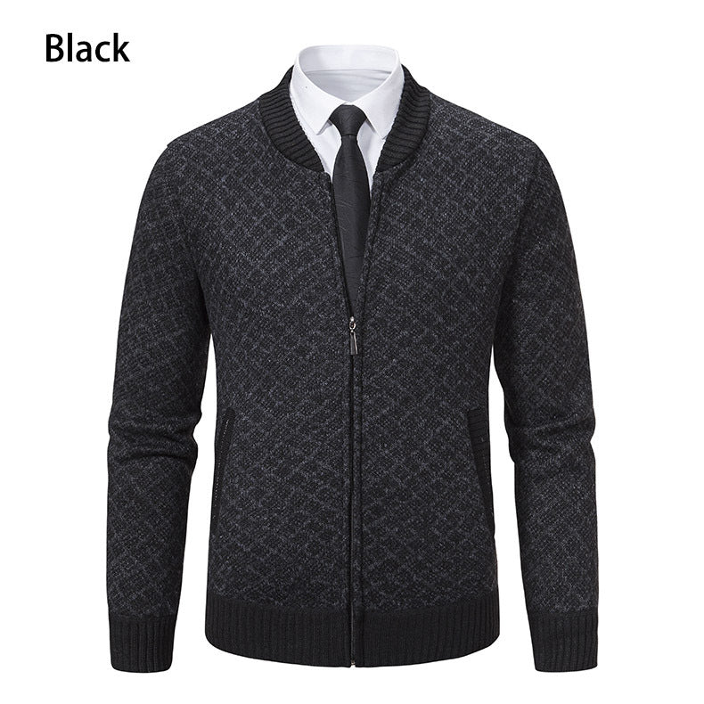Herren modische Strickjacke mit modernem Zopfmuster und Reißverschluss R&B