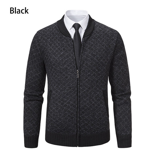 Herren modische Strickjacke mit modernem Zopfmuster und Reißverschluss R&B