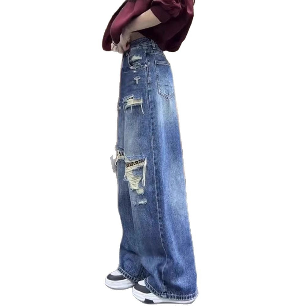 Damen Baggy-Jeans mit modischen Rissdetails und hohem Taillenbund R&B