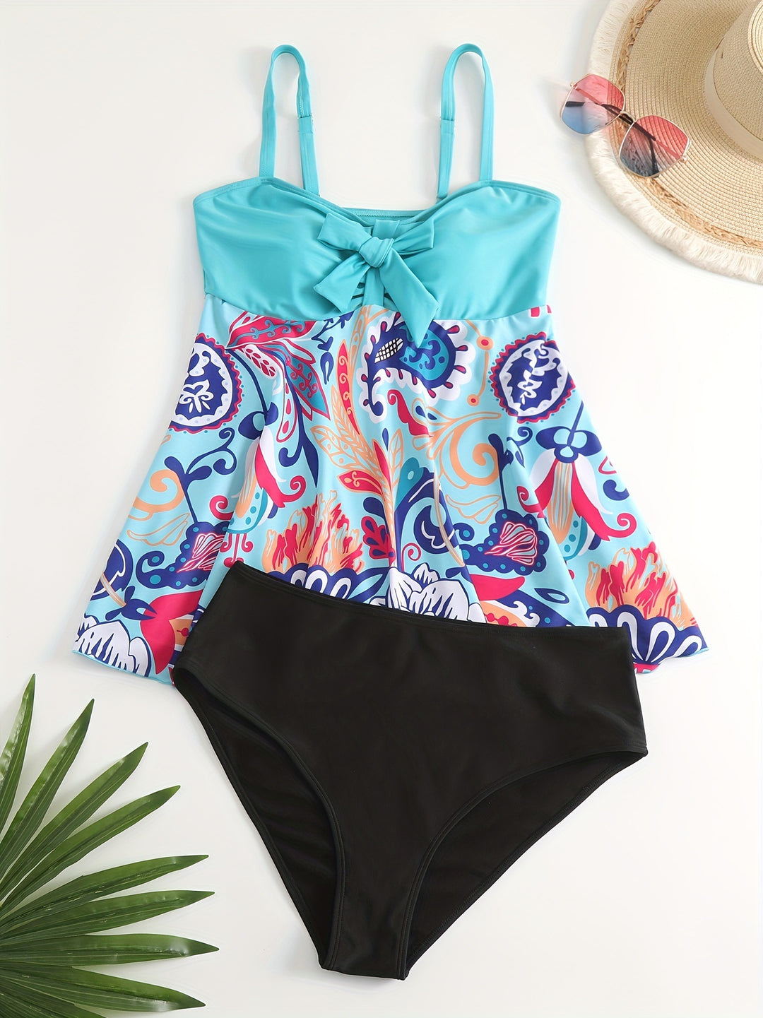 Damen Tankini Set mit verspieltem Druck und modischen Details R&B