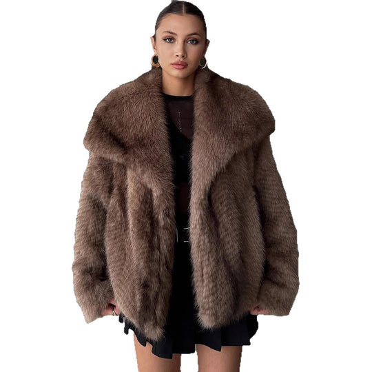 Damen Kunstfell-Jacke mit luxuriösem Schnitt und voluminösen Ärmeln R&B