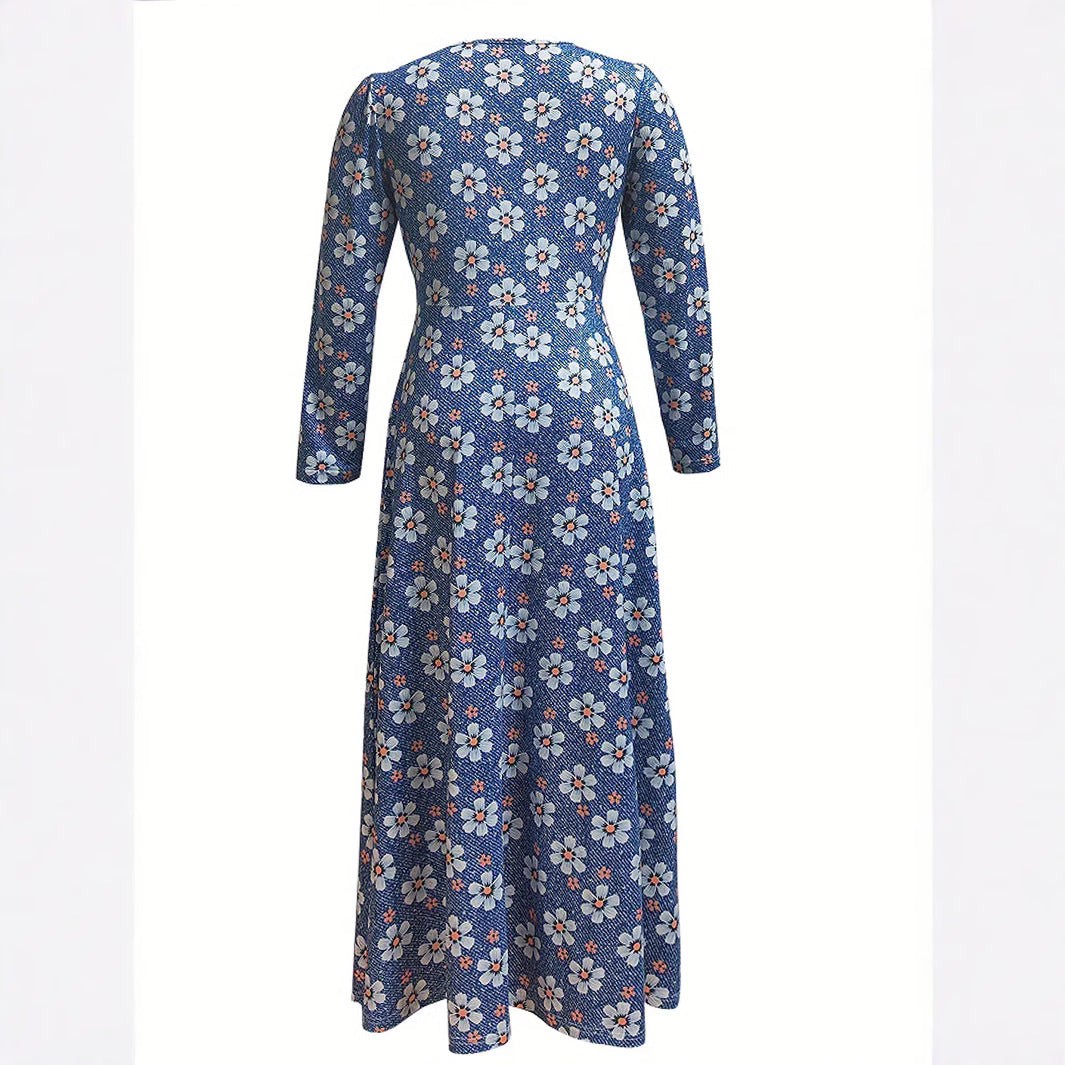 Damen Maxikleid mit tiefem V-Ausschnitt und floralen Motiven R&B