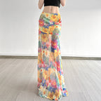 Damen Maxi-Rock mit floralem Chiffon-Design und schwingendem Saum R&B