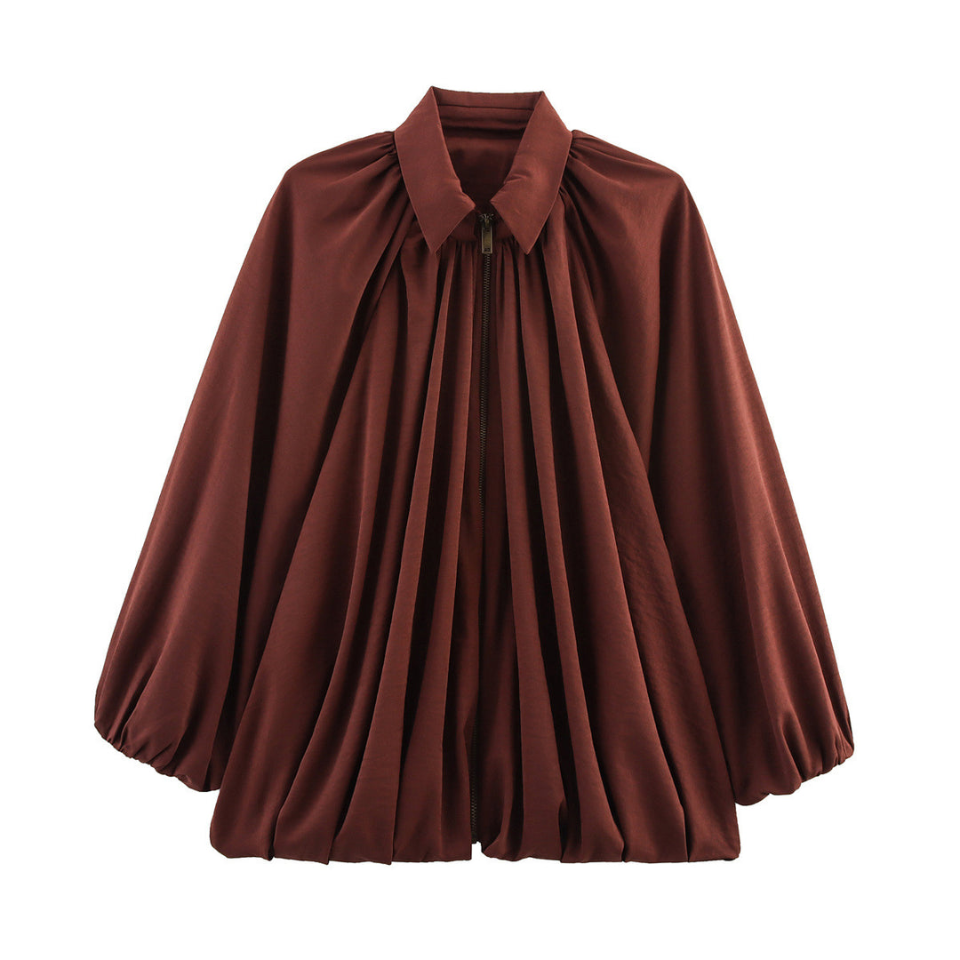 Damen Oversize Satinjacke mit Reißverschluss und elastischem Bündchen R&B